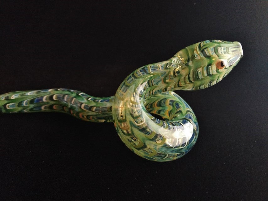 Hand blown coiled glass snake pipe. Color changing. Unique gift idea.