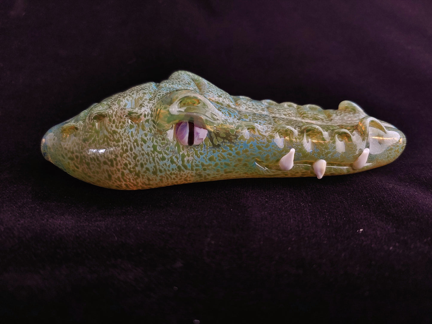 Glass gator pipe. Detailed, sculpted alligator or crocodile.