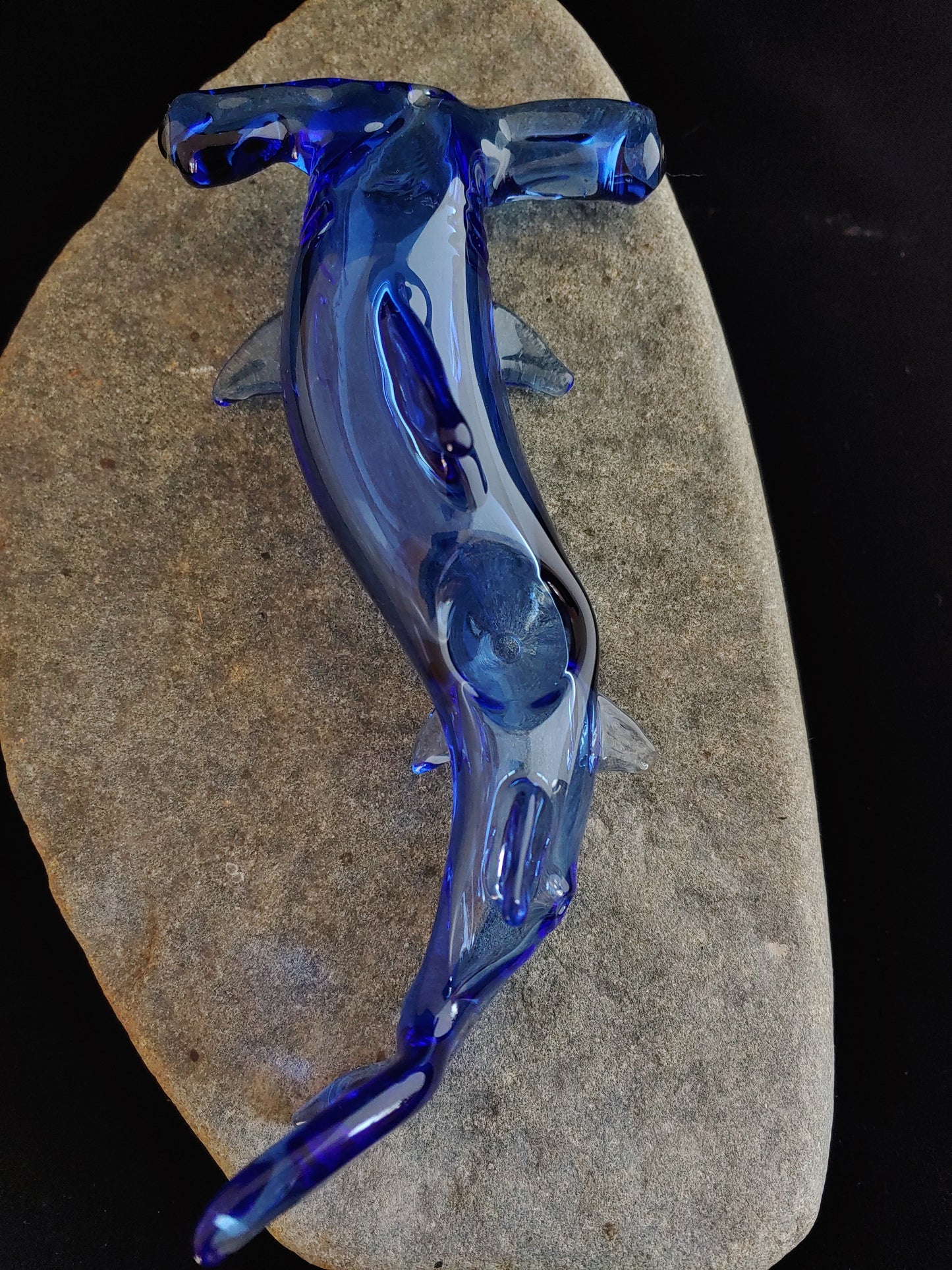 Cobalt Blue Glass Hammerhead Shark Pipe