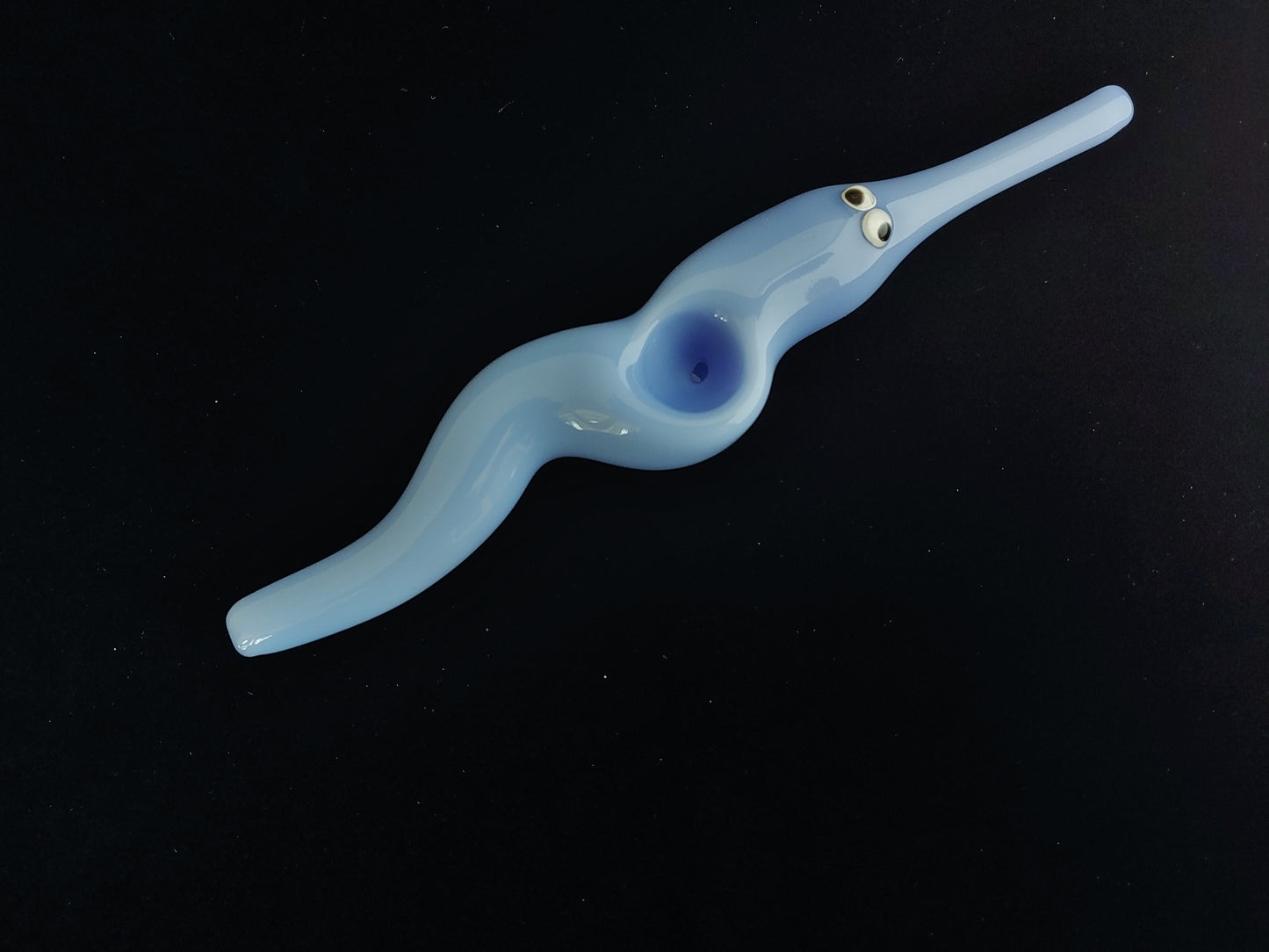 Hand blown glass worm on a string pipe. Unique gift idea.