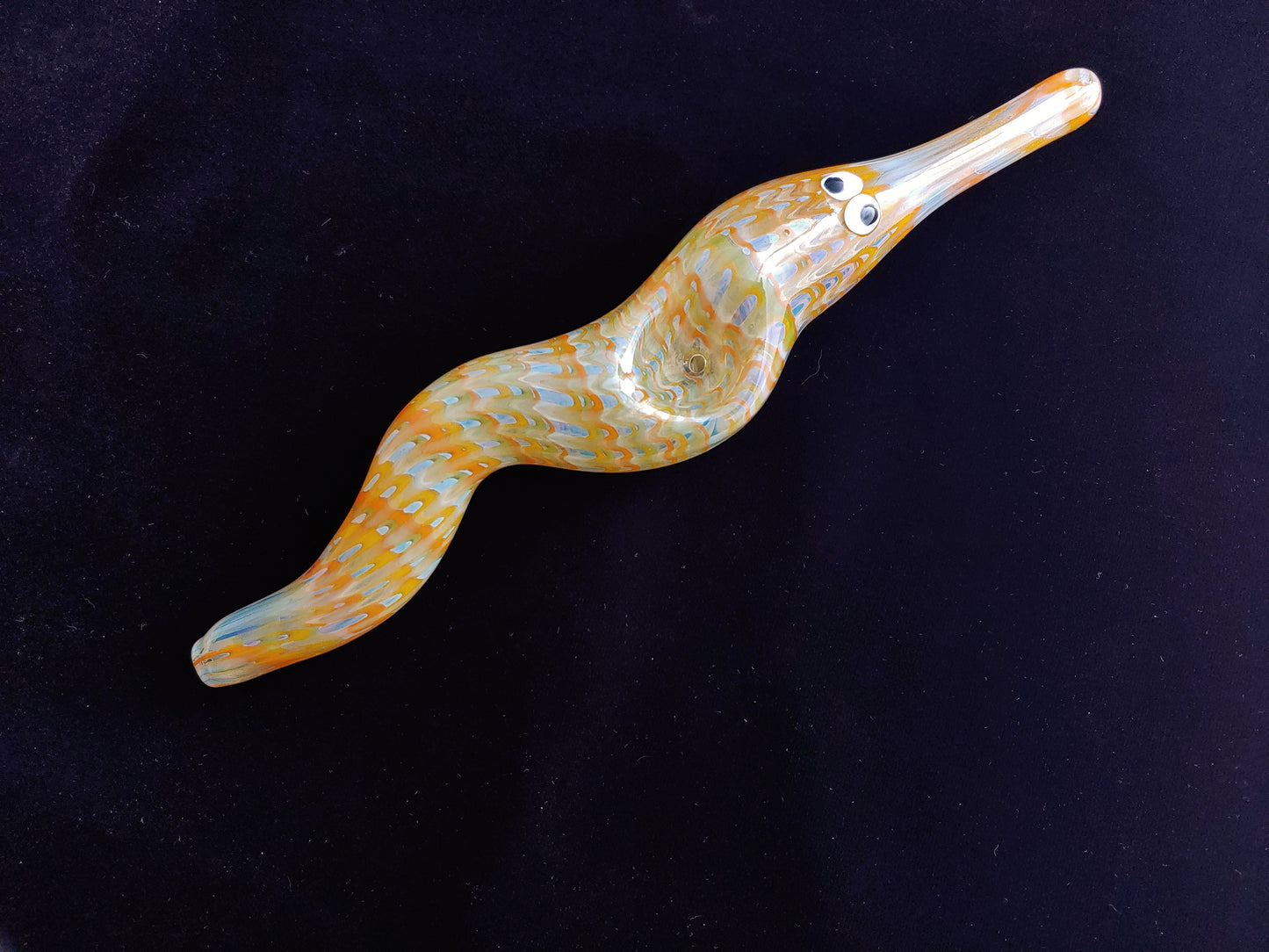 Glass Magic Worm Pipe (Plaid/Striped, Yellow-Orange)