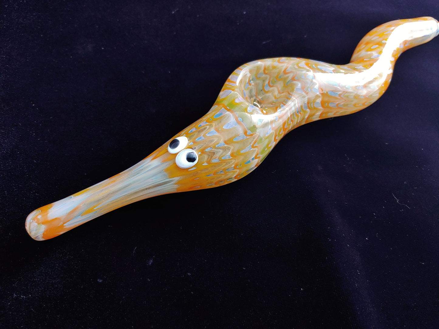 Glass Magic Worm Pipe (Plaid/Striped, Yellow-Orange)