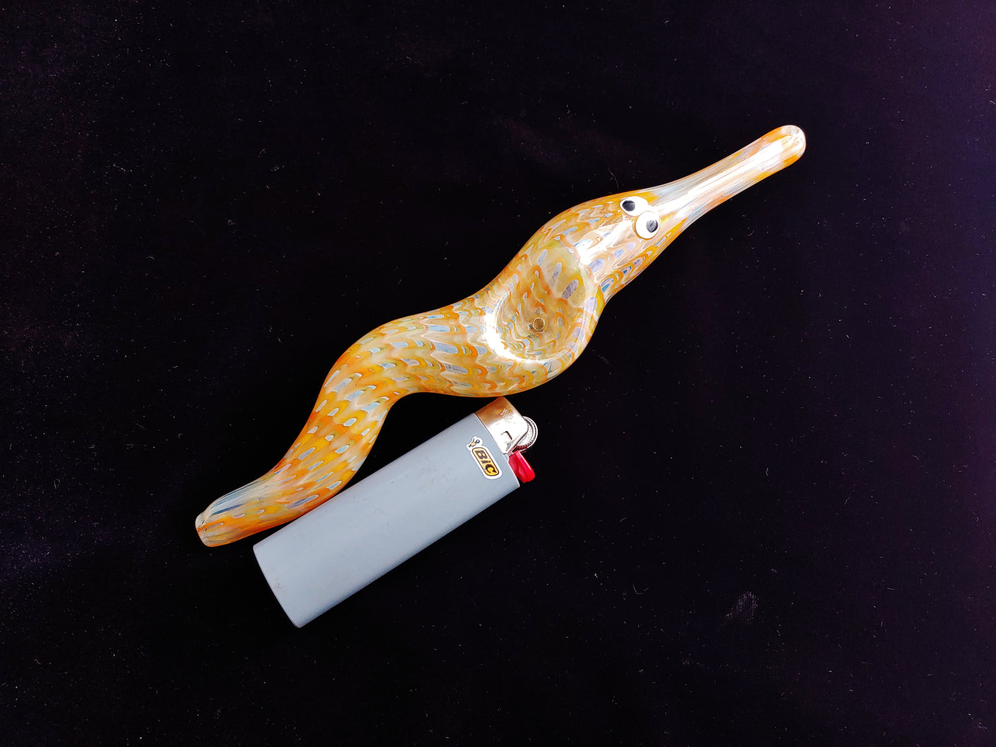 Glass Magic Worm Pipe (Plaid/Striped, Yellow-Orange)