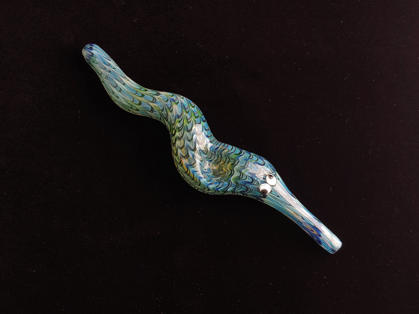 Glass Magic Worm Pipe (Plaid/Striped, Blue-Green)