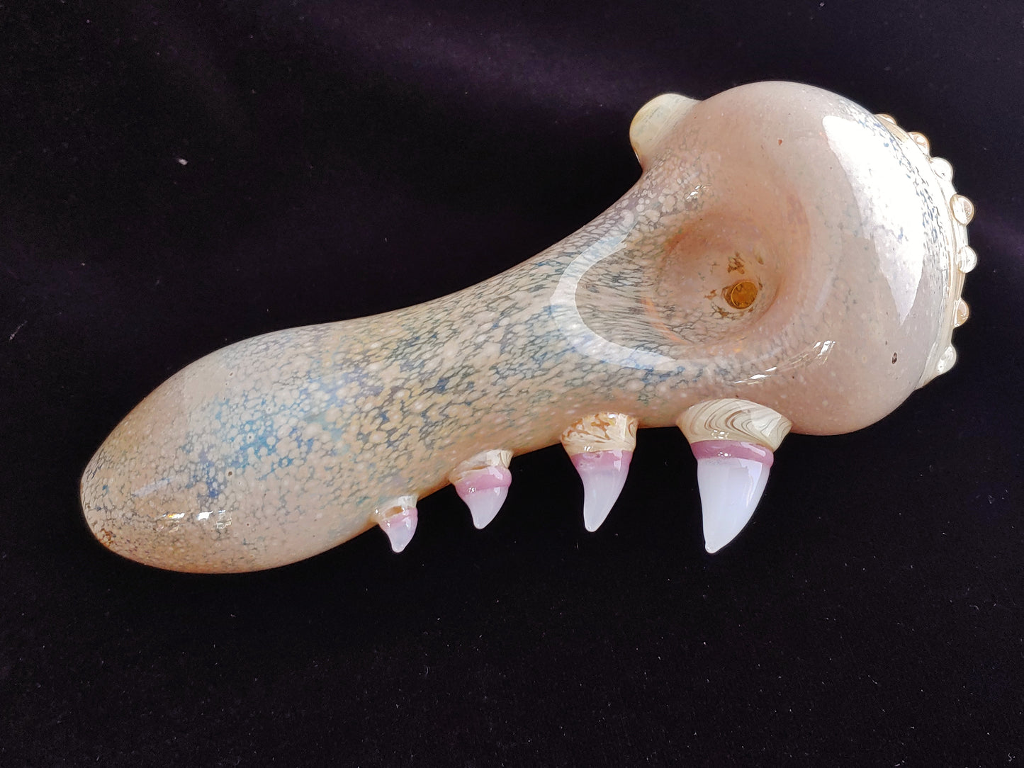 Detailed Eye Pipe With Fangs | UV Glow | Unique Glass Art |