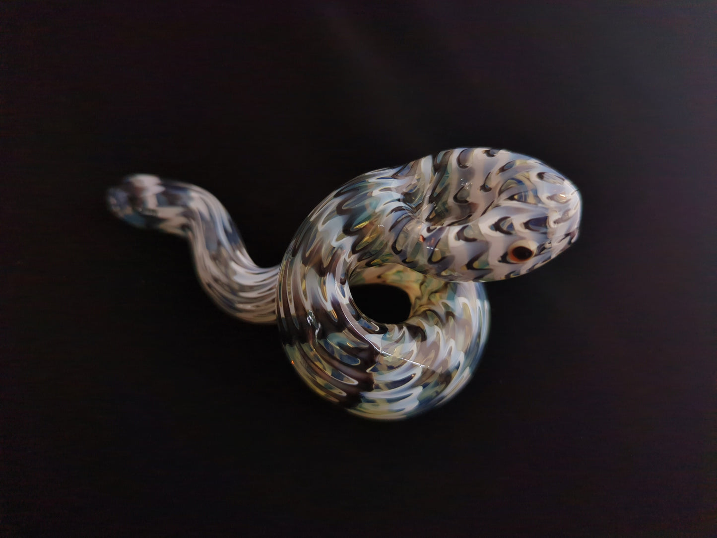 Coiled Glass Snake Pipe - Black & White