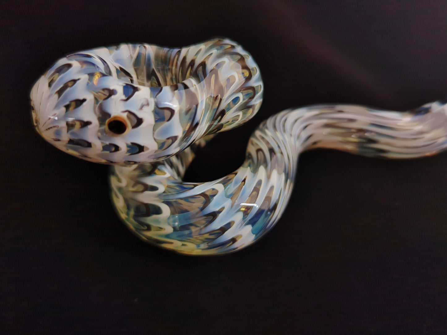Coiled Glass Snake Pipe - Black & White