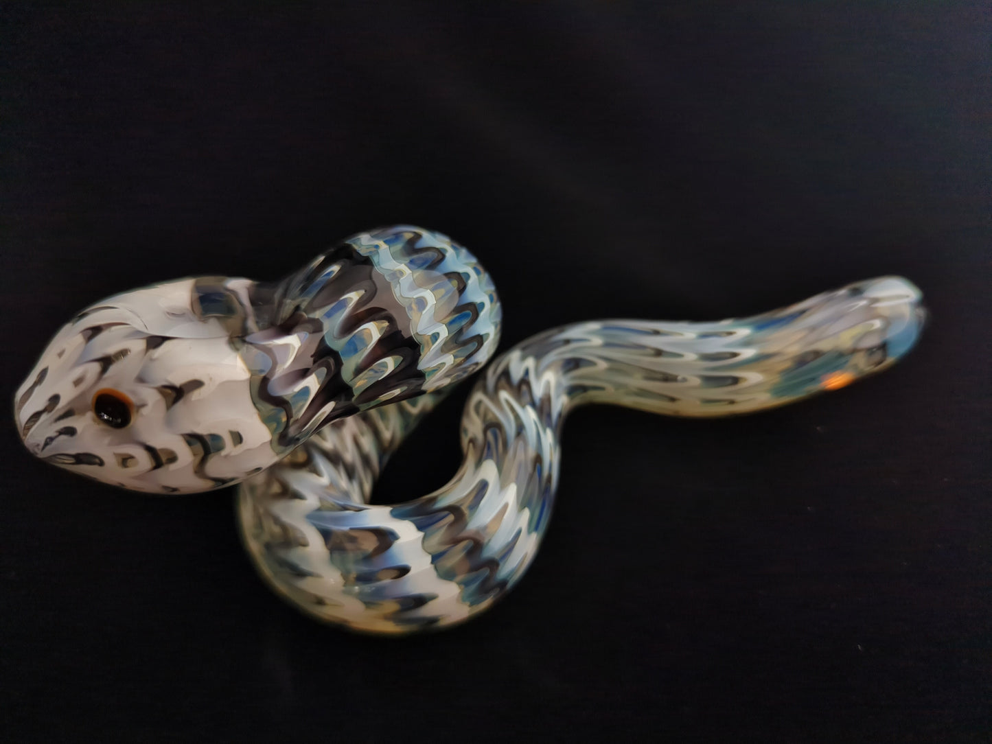 Coiled Glass Snake Pipe - Black & White