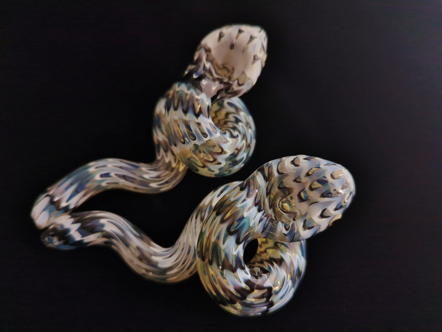 Coiled Glass Snake Pipe - Black & White