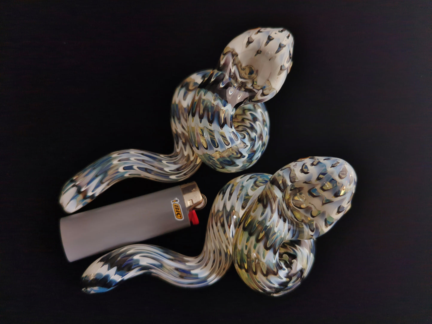 Coiled Glass Snake Pipe - Black & White