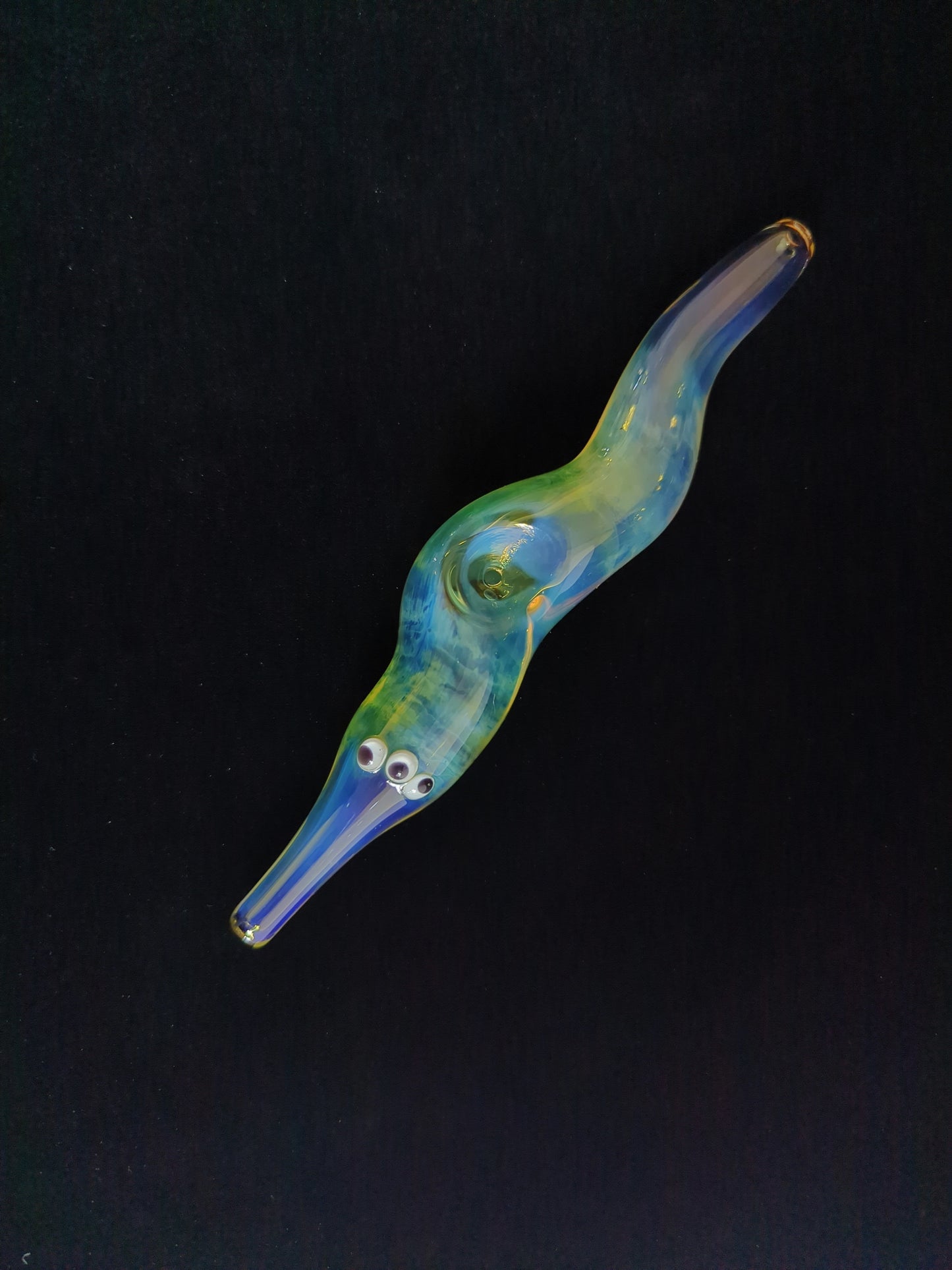 Glass Worm on a String - Three-eyed version. Color Changing. Free shipping.