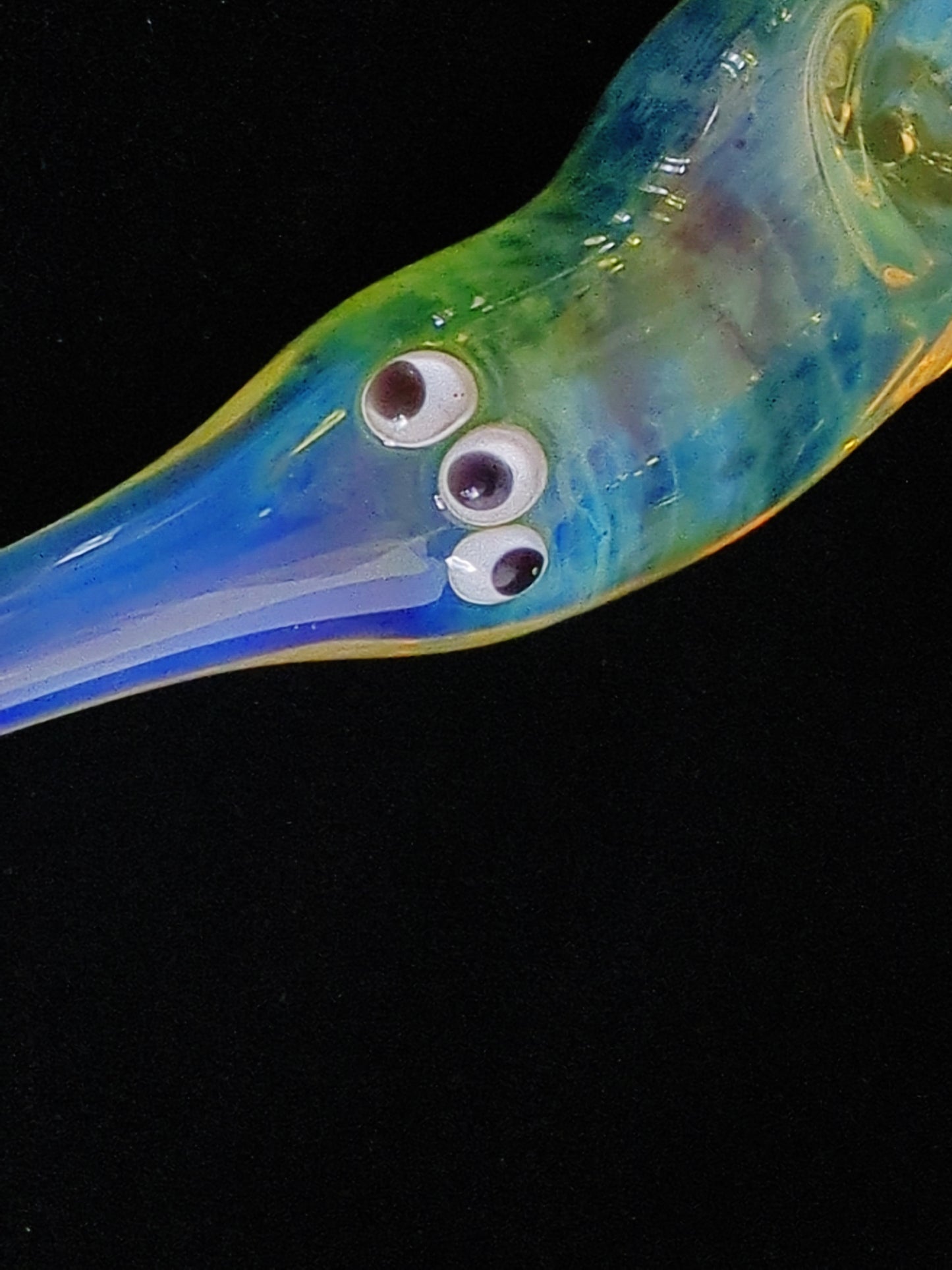 Glass Worm on a String - Three-eyed version. Color Changing. Free shipping.