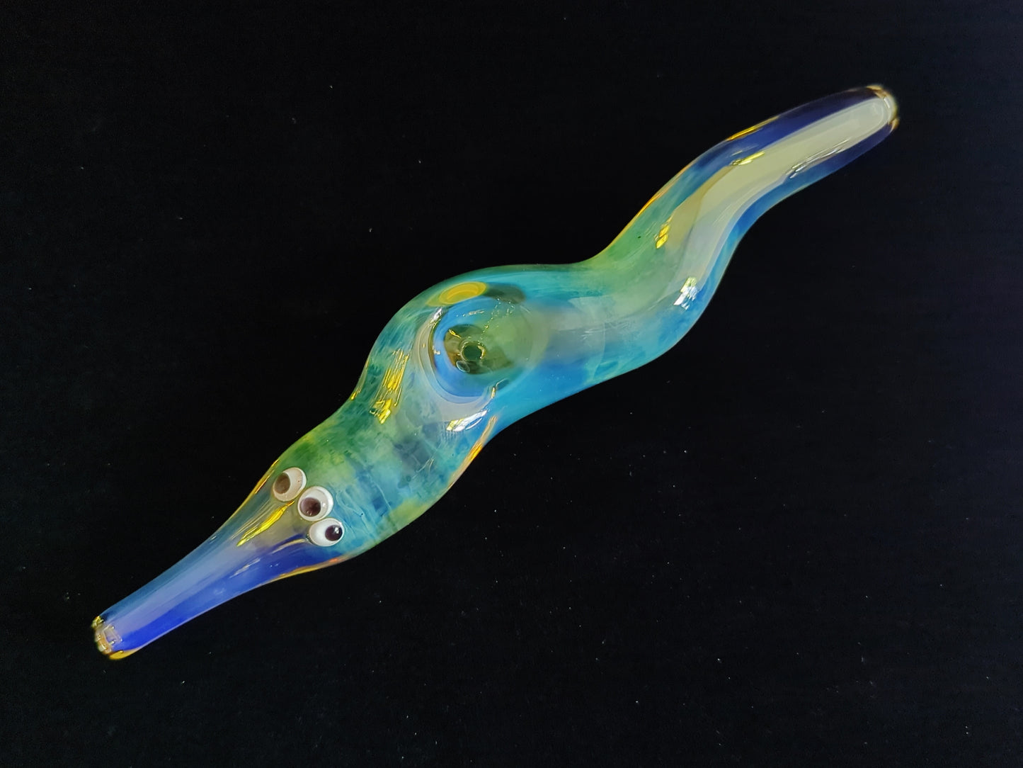Glass Worm on a String - Three-eyed version. Color Changing. Free shipping.