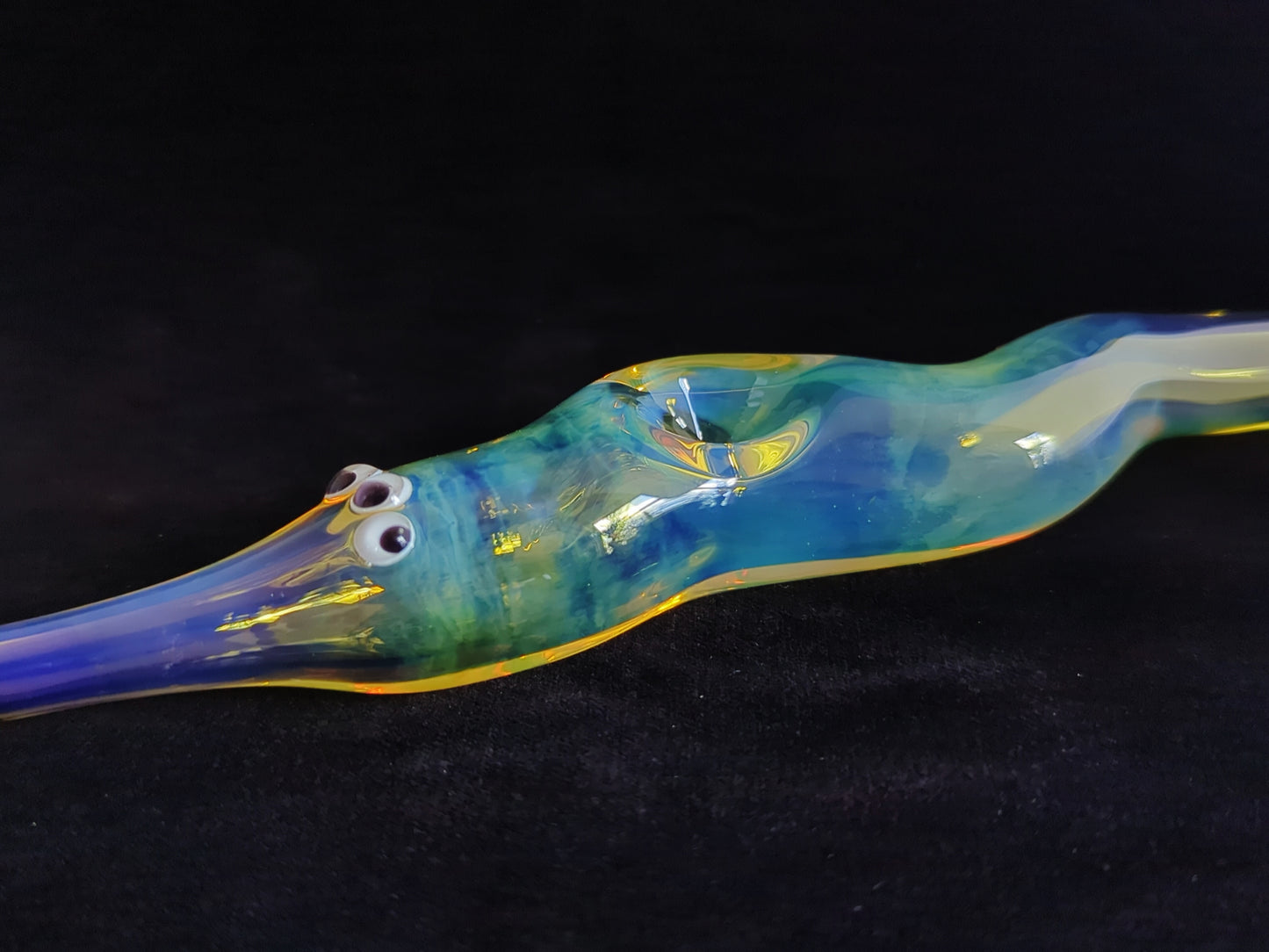 Glass Worm on a String - Three-eyed version. Color Changing. Free shipping.