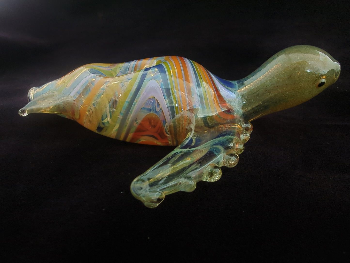 Glass Sea Turtle Pipe (Rainbow Shell) | UV Glow