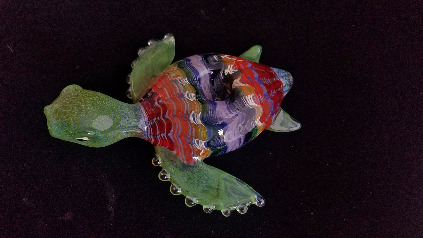 Glass Sea Turtle Pipe | Rainbow Shell | UV Glow