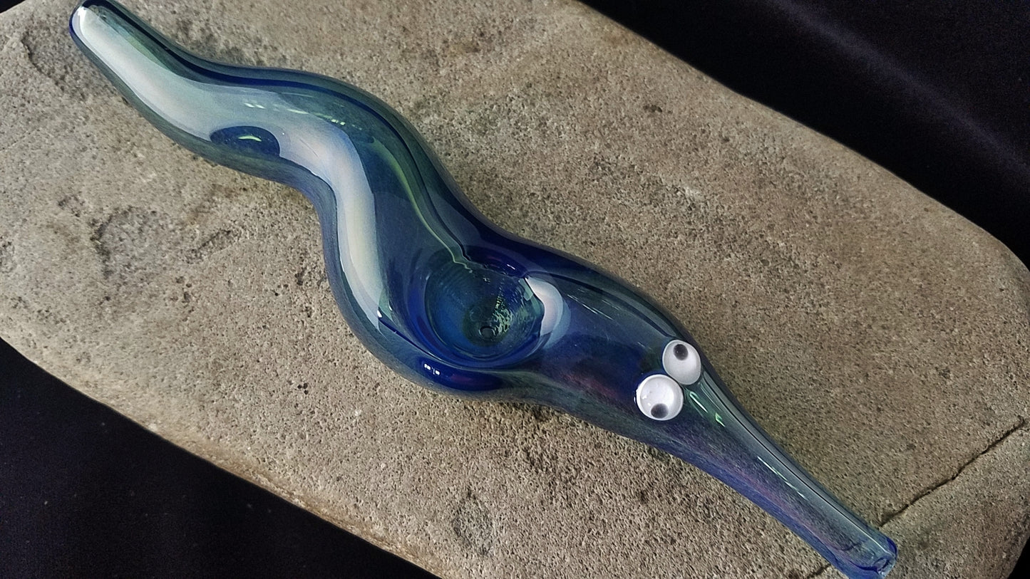 Glass Worm on a String Pipe (Cobalt Blue Version)