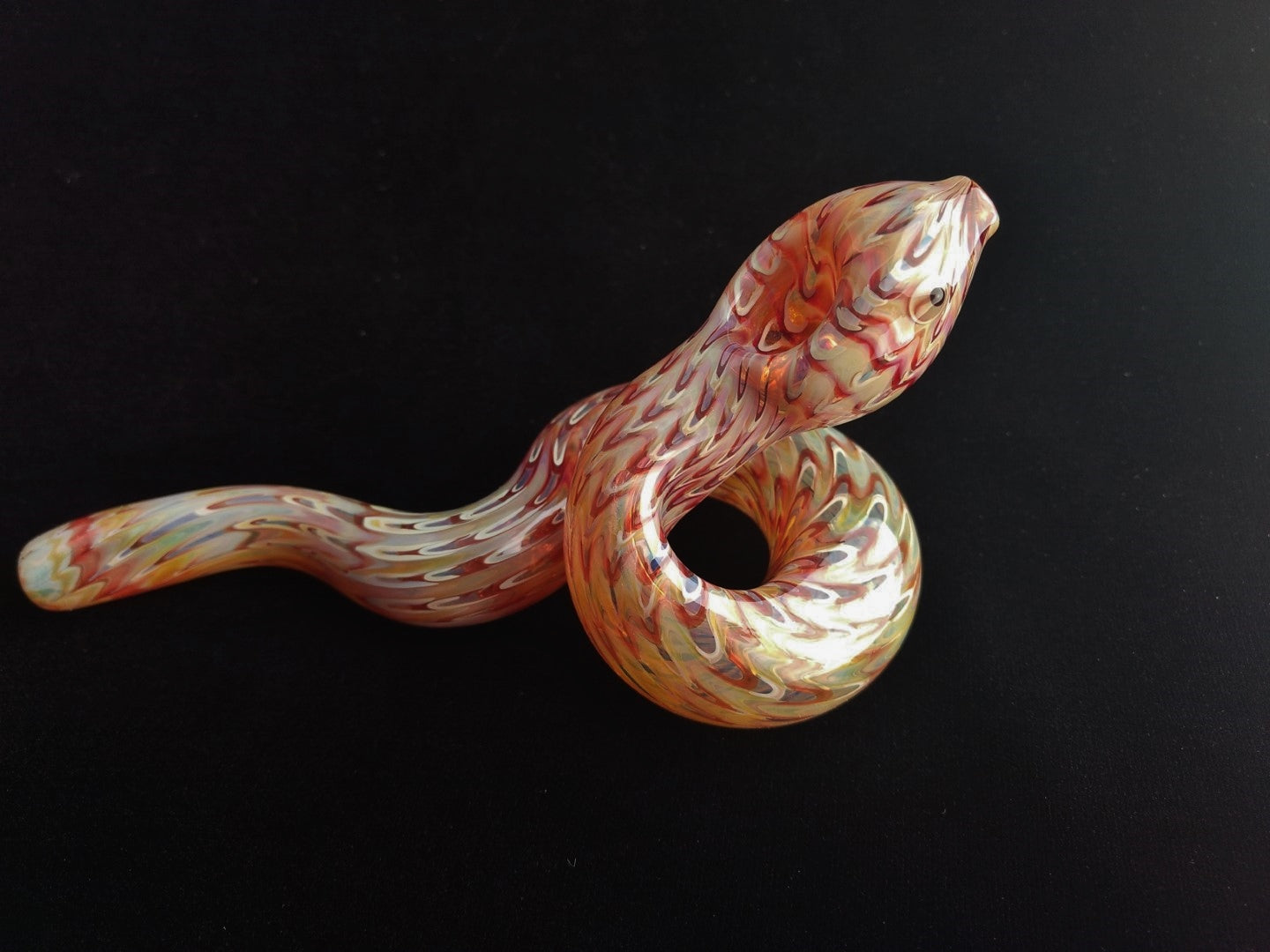 Hand blown coiled glass snake pipe. Color changing. Unique gift idea.
