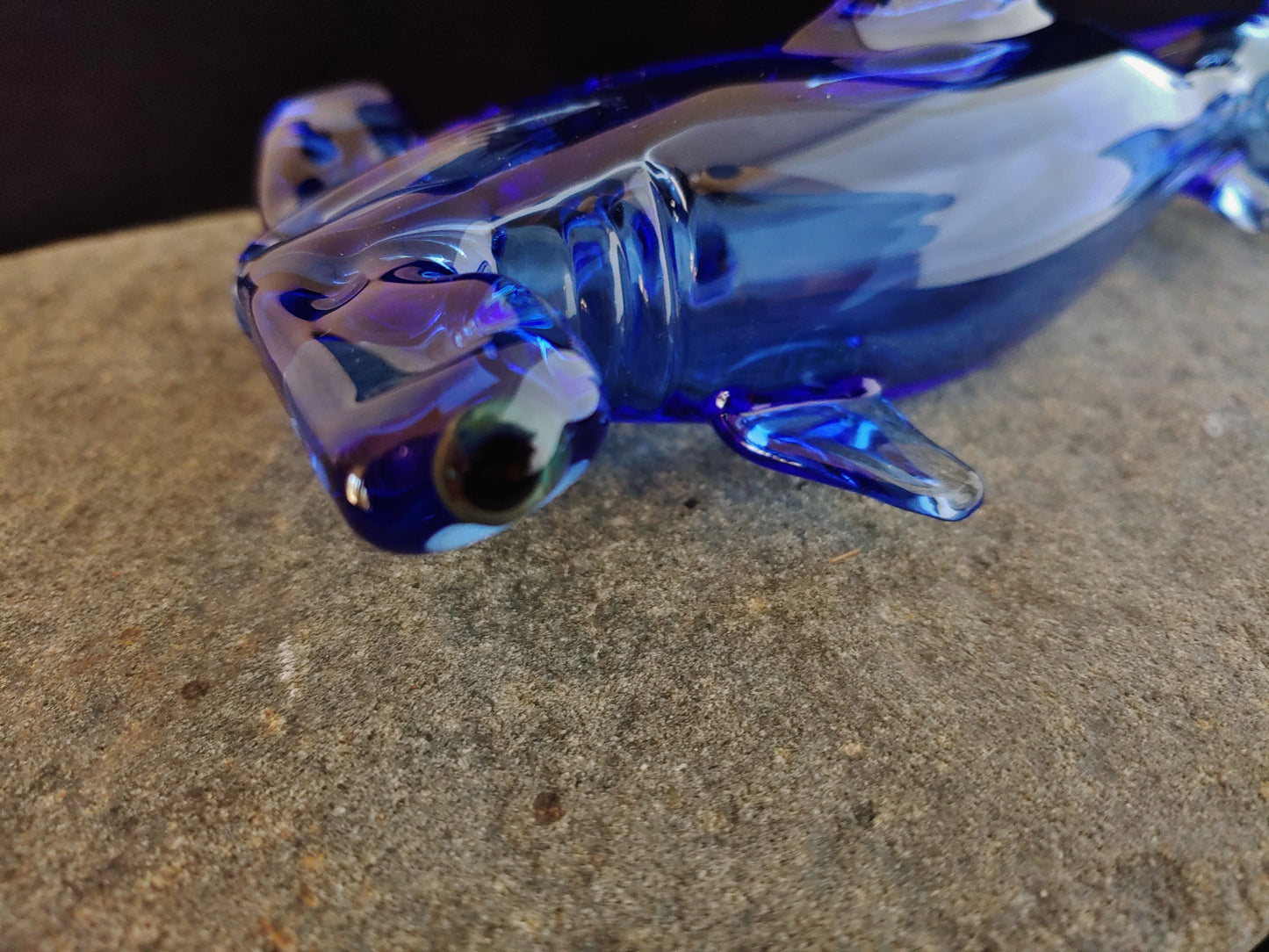 Cobalt Blue Glass Hammerhead Shark Pipe