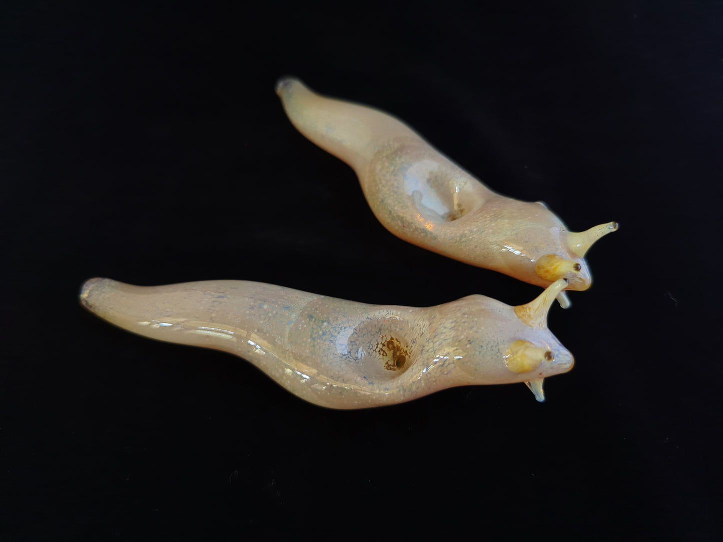 Glass Banana Slug Pipe | Golden Tan Colored | Color Changing