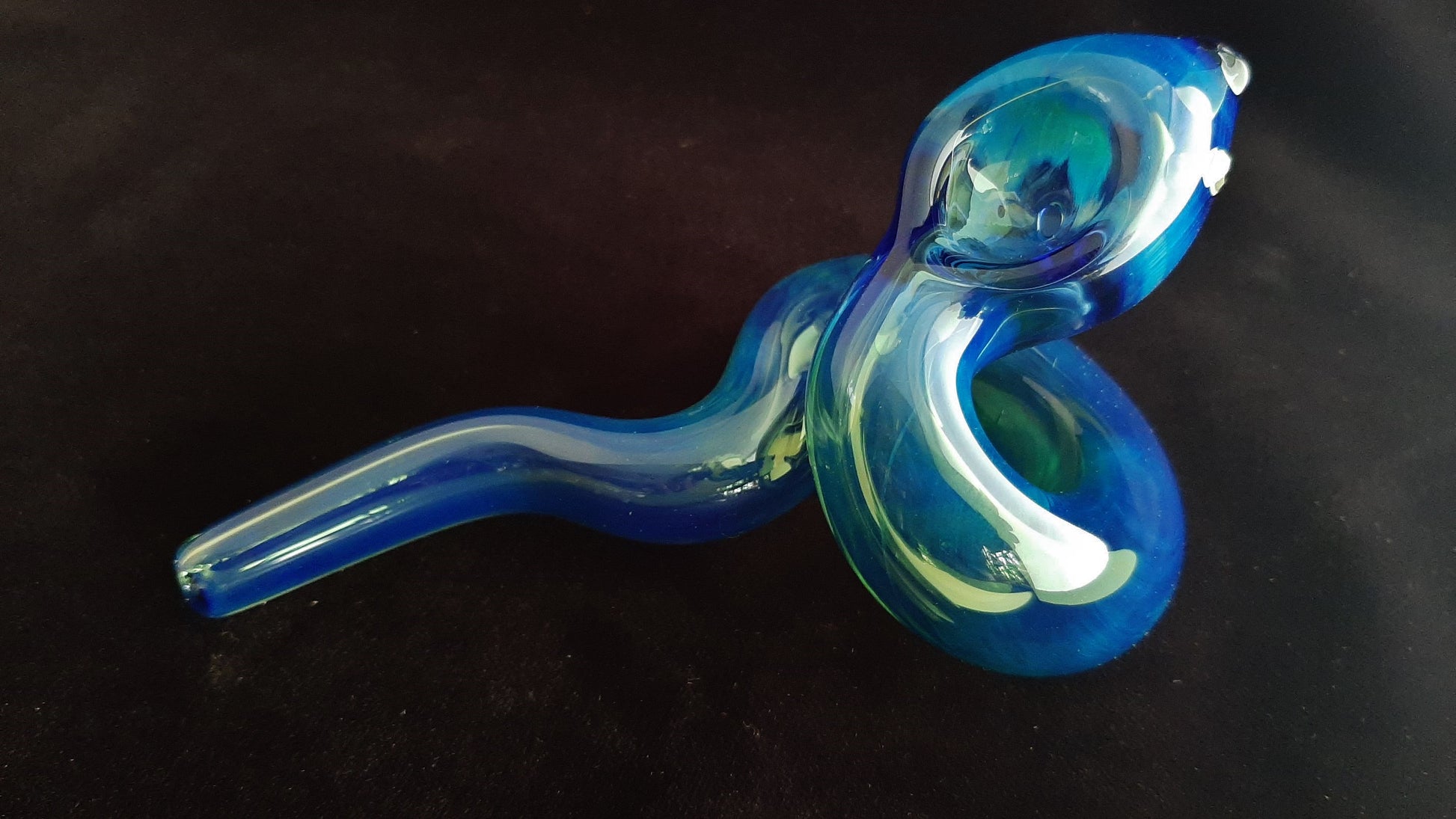 Hand blown coiled glass snake pipe. Color changing. Unique gift idea.