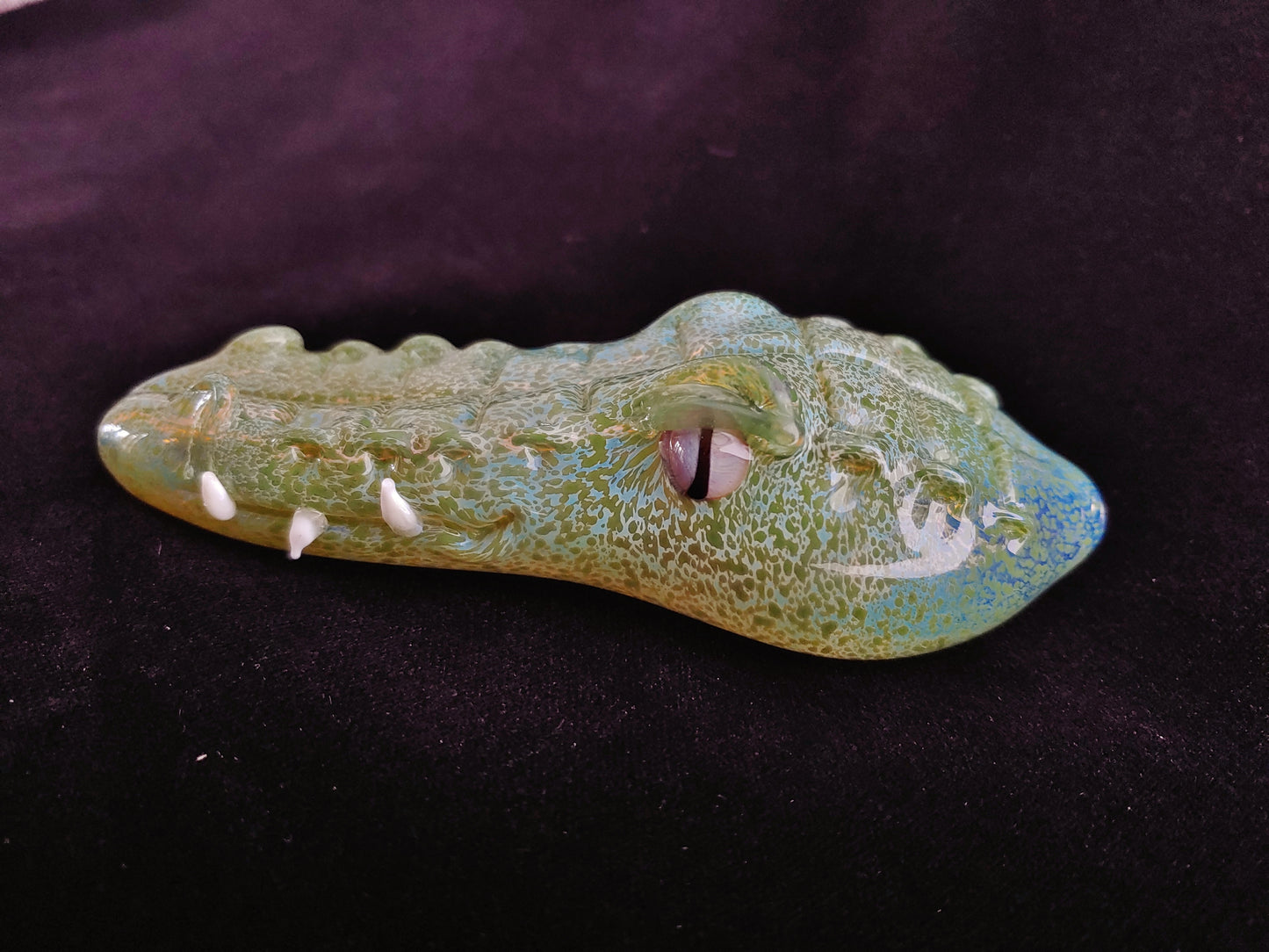 Glass gator pipe. Detailed, sculpted alligator or crocodile.