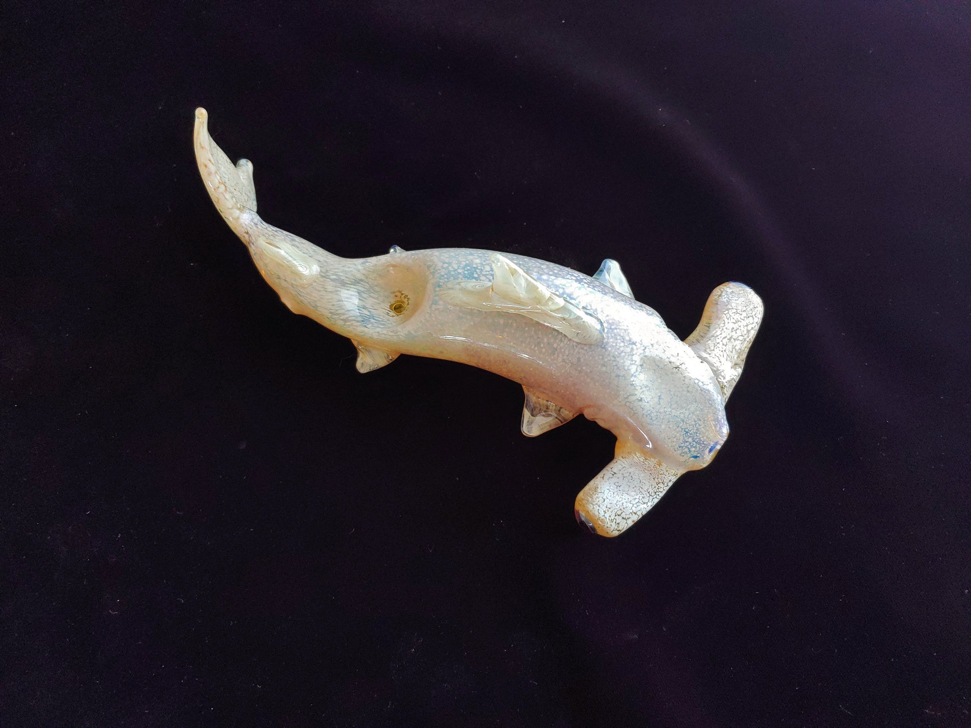 Sculpted glass hammerhead shark smoking pipe.